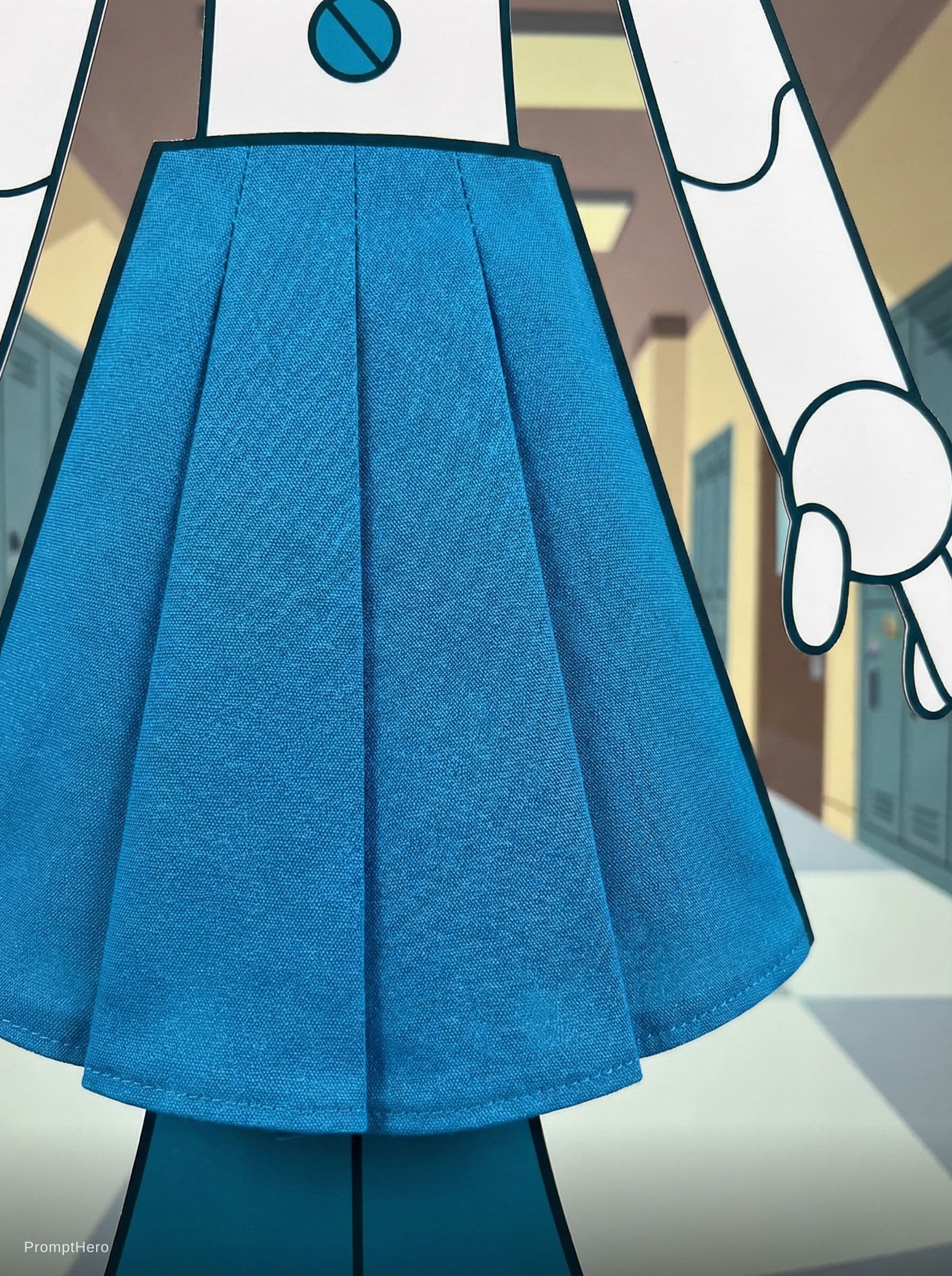 AI generated: A closeup zoom with' Jenny wakeman's blue skirt