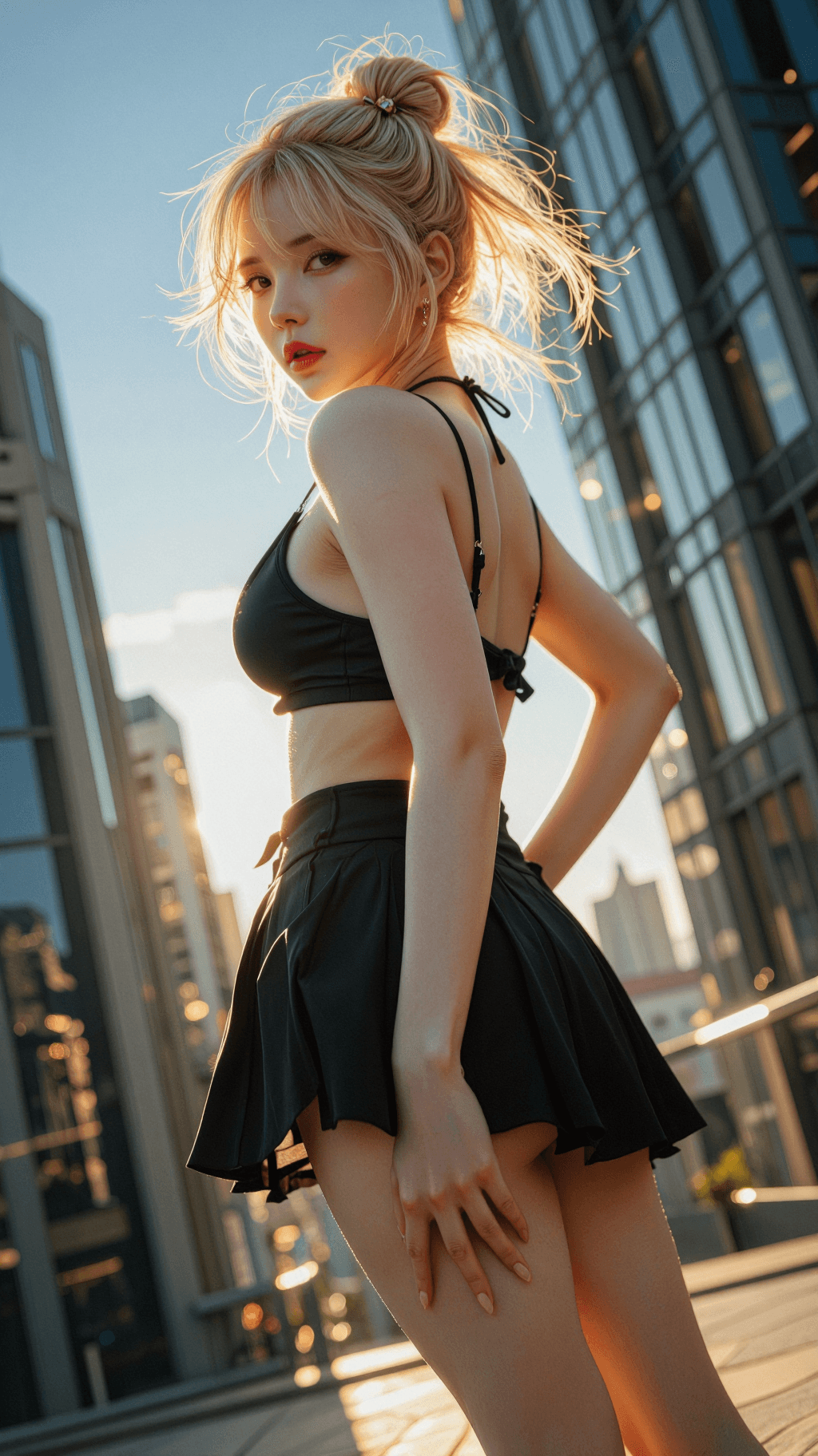 AI generated: A highly detailed, photorealistic, cinematic vertical full-body shot of a stunning young East Asian ...