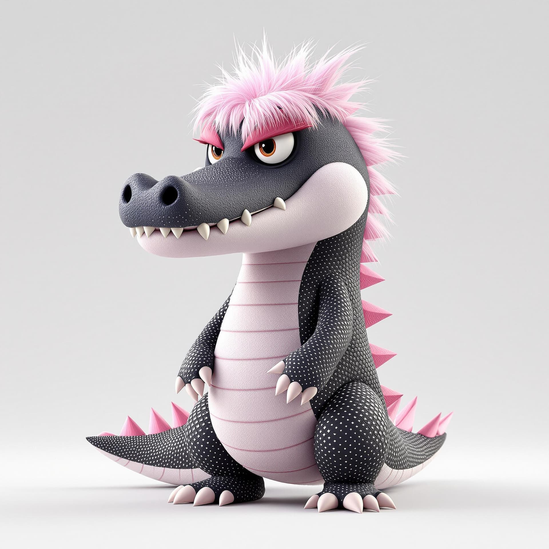 AI generated: whimsical portrait of Pixar style,bryce 3D,side-view,anthropomorphic design, fierce style,black croc...