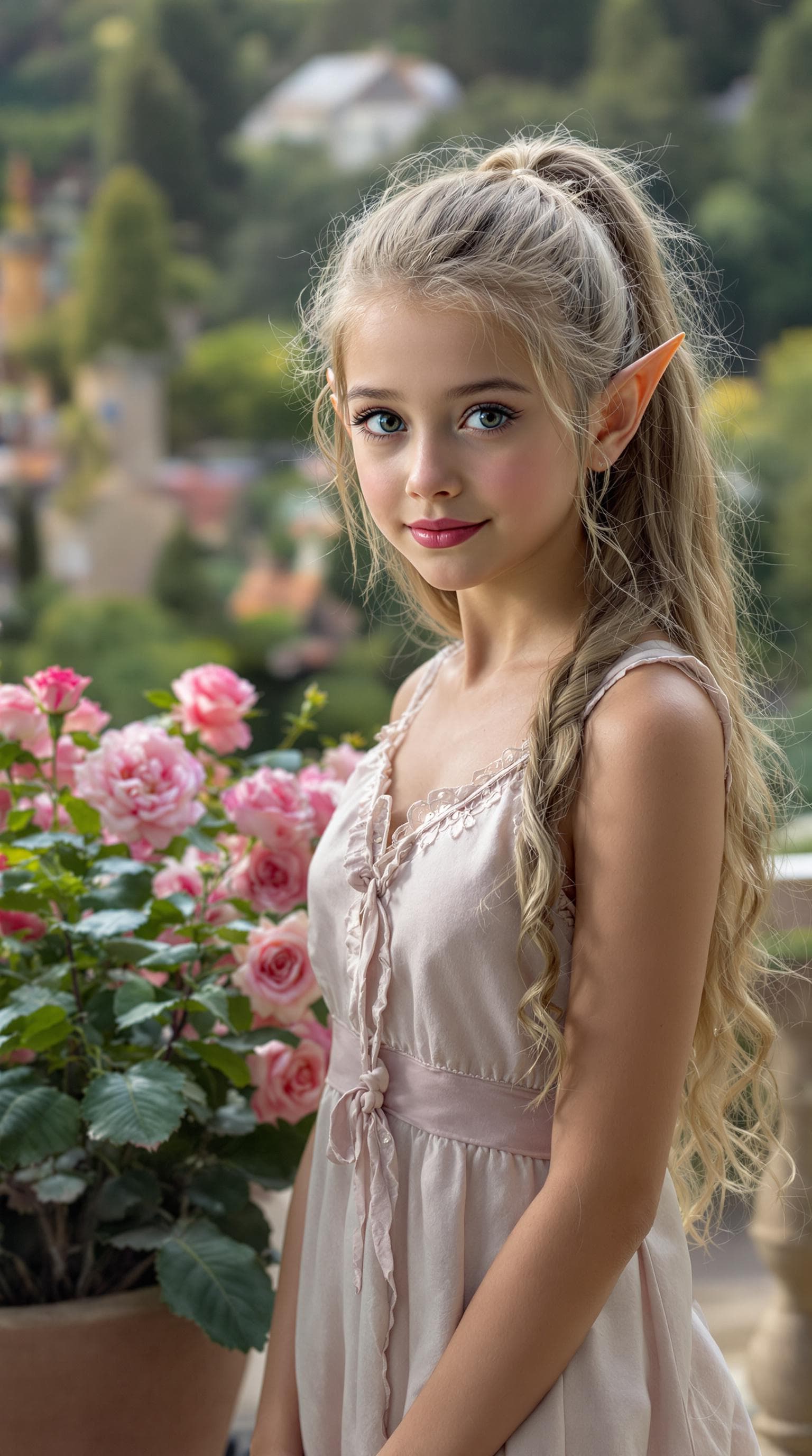 AI generated: a professional photo of a exceptionally beautiful girl in the world (age 9), nine year old) short ea...