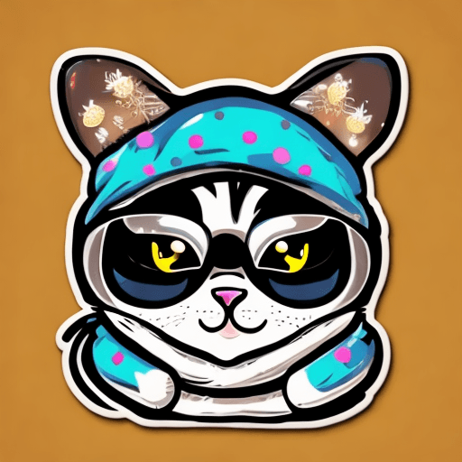 AI generated: cute baby cat with earmuffs in winter wonderland sticker in an easy vector style, happy, glowing lig...