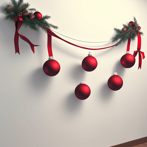 AI generated: Christmas banch and balls on white wall,
