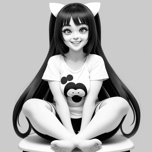 AI generated: Cartoon girl smiling, Anime cute, big beautiful eyes, fully seated,smile,{{{{{{black and white style...