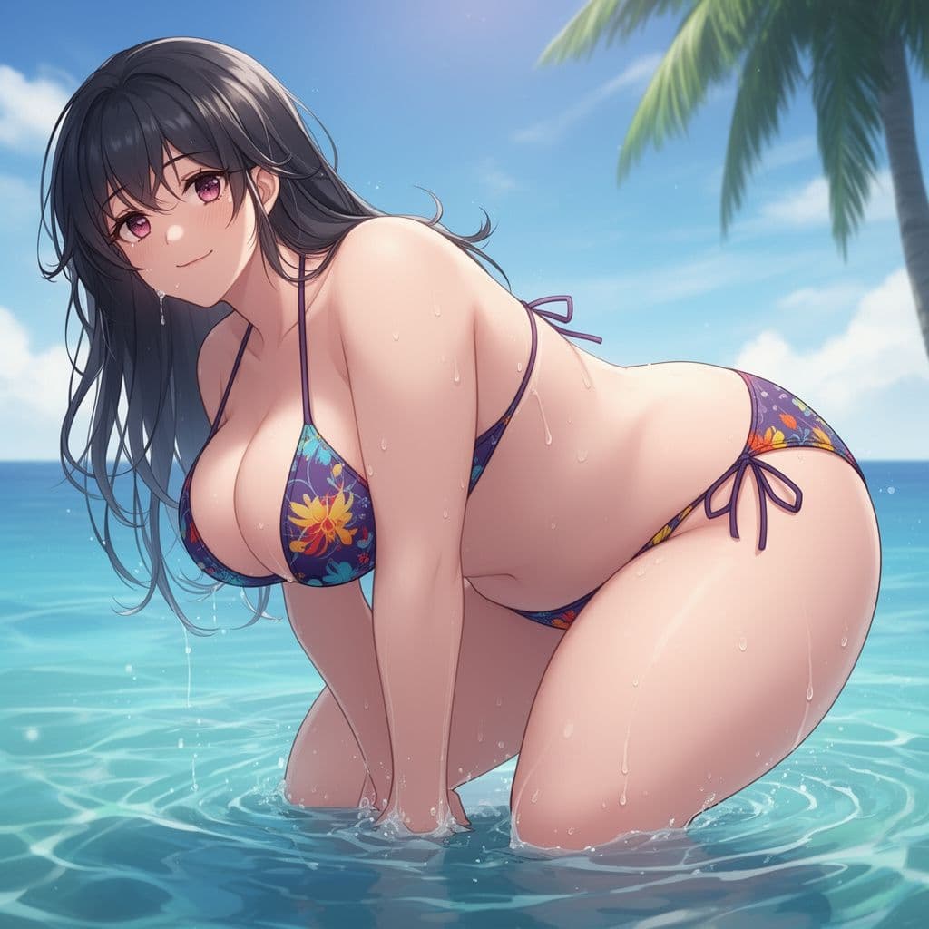 AI generated: Alya, bikini, anime, seductive, aroused, bikini, wet, big boobs, round bum, fat body, bent over, per...