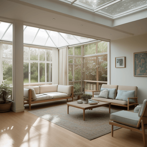 AI generated: High resolution photography interior design, dreamy sunken living room conversation pit, wooden floo...