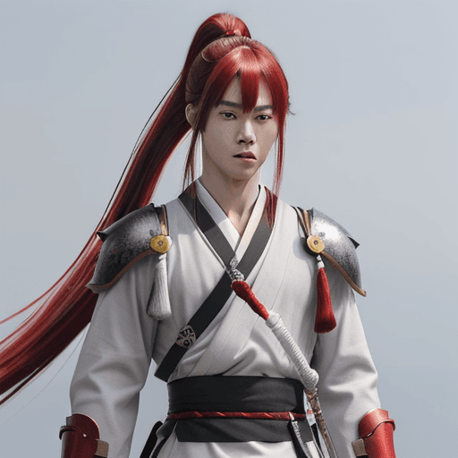 AI generated: kaedehara kazuha, male focus, 1boy, solo, red eyes, bangs, multicolored hair, japanese clothes, stre...