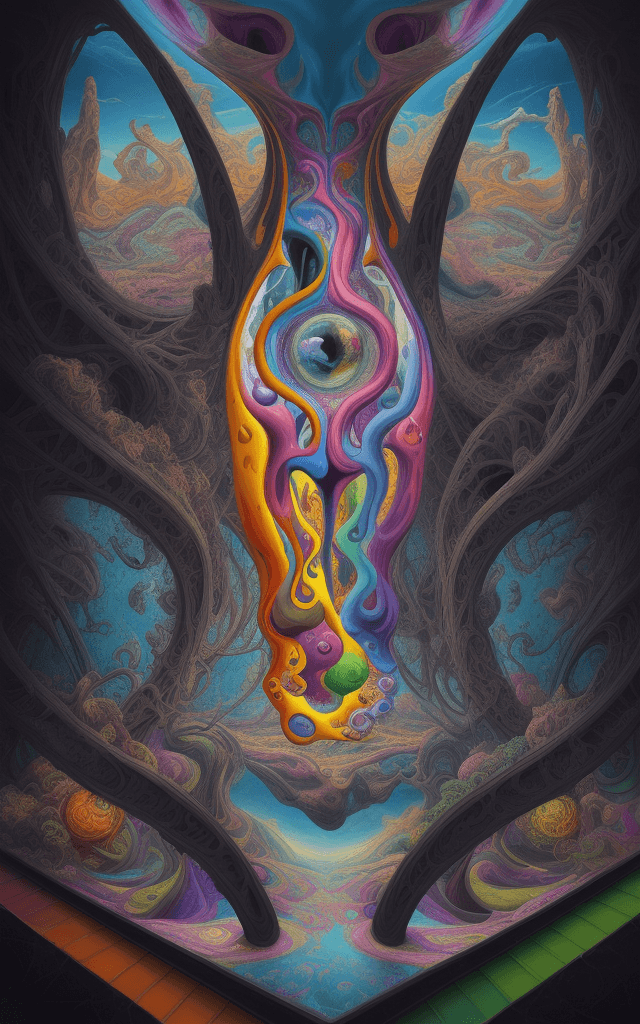 AI generated: Abstract surreal artwork featuring a distorted reality with elements appearing both inside out and r...