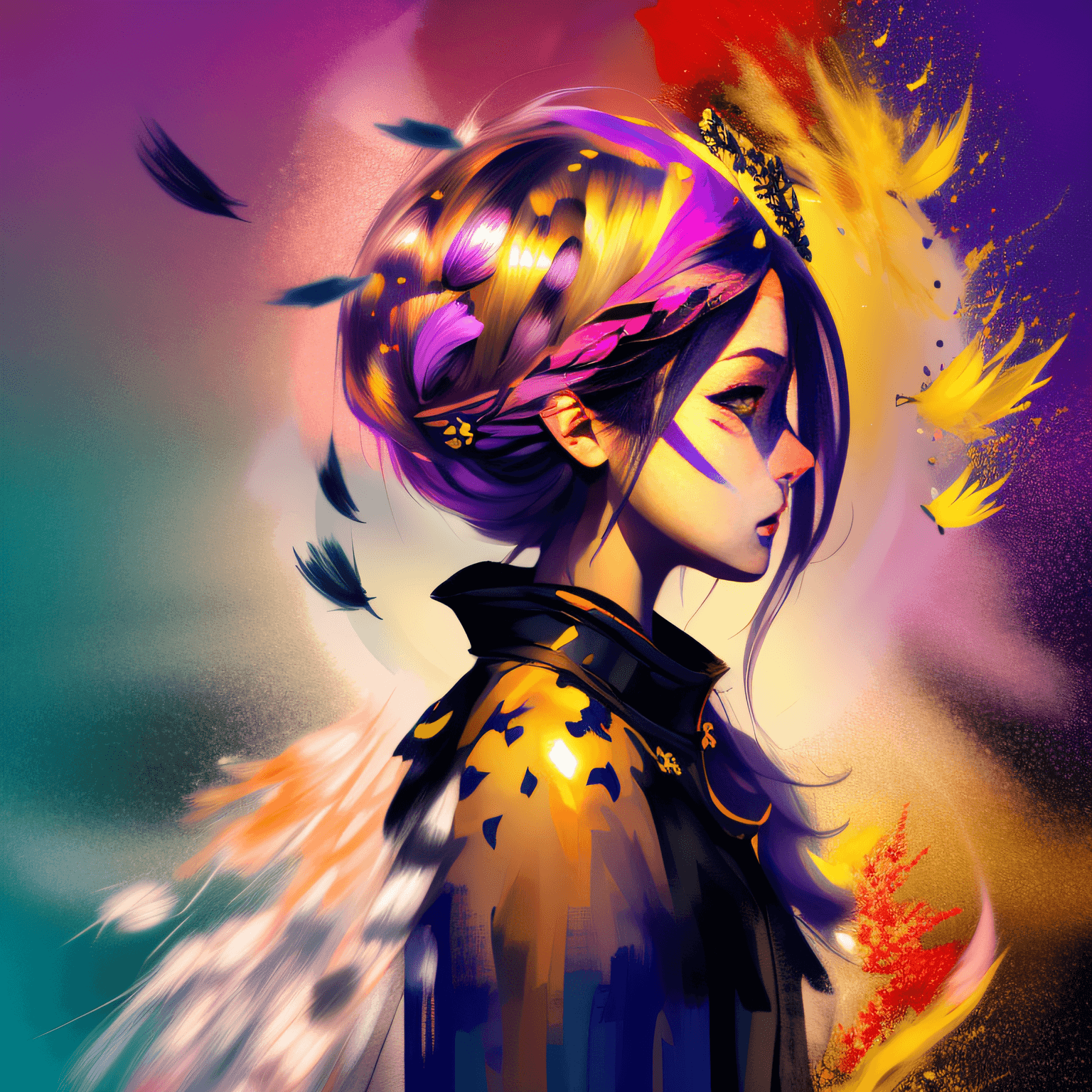 AI generated: Woman headpaint splash colors