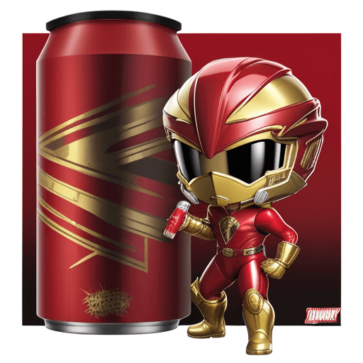 AI generated: A RED SPANDEX SUIT, WITH GOLD GLOVES AND BOOTS , wearing a RED ranger helmet HOLDING TWO SPRAY CANS ...