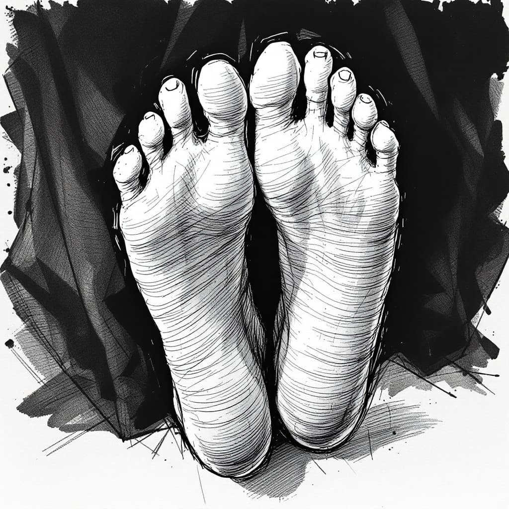 AI generated: sketch of a woman's feet soles, expressive line-work, in the style of beautiful portraits --ar 35:64...