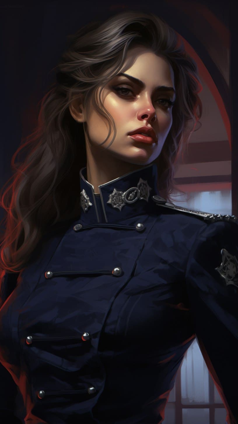 AI generated: police female vampire, intricate, elegant, highly detailed, digital painting, artstation, concept ar...