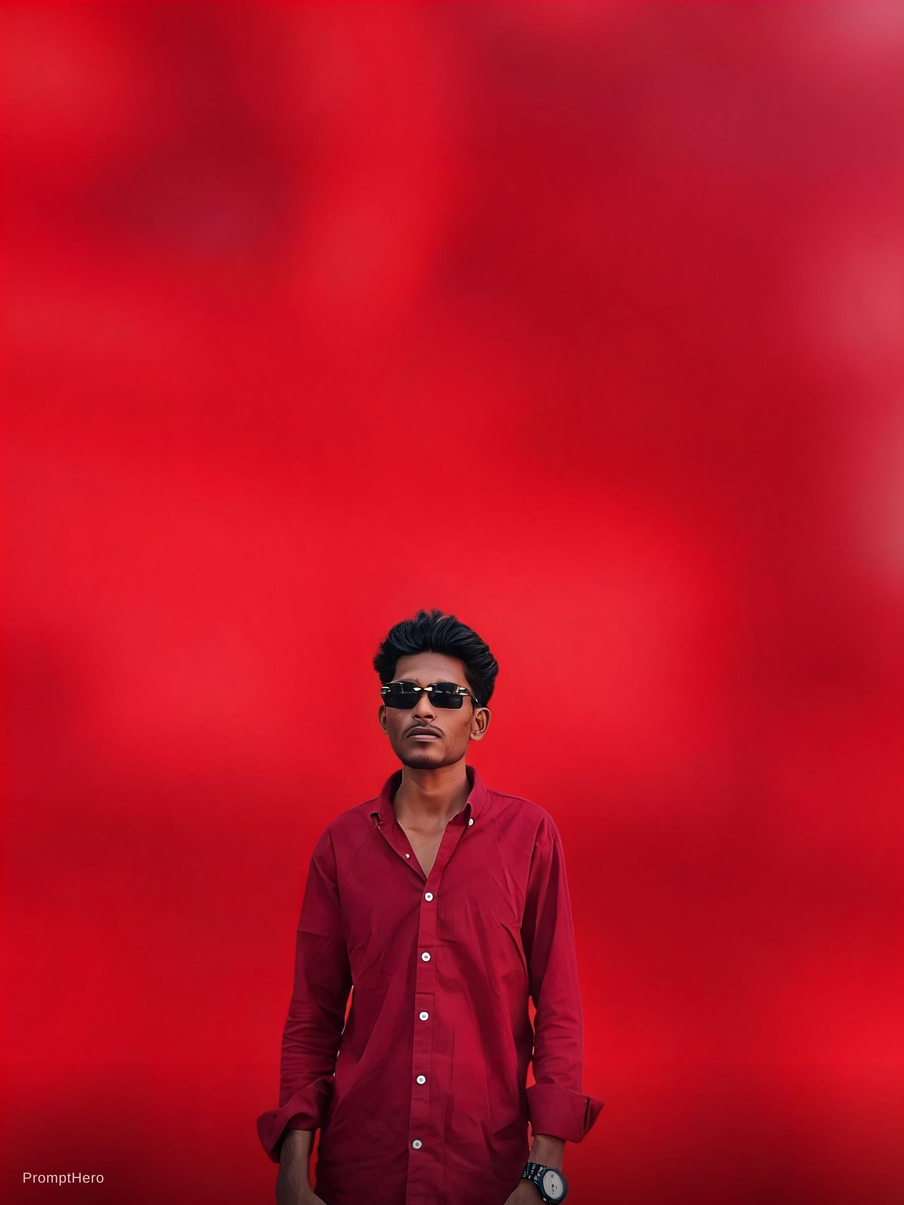 AI generated: blur background and to cutouts athor poses  my body and red background 