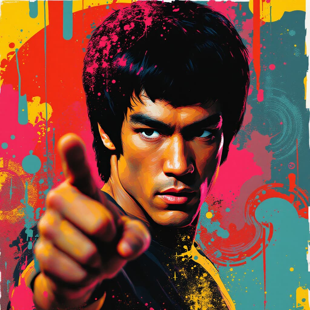 AI generated: create a portrait of Bruce Lee  with Brazilian Phonk Art is a creative fusion that blends the aesthe...