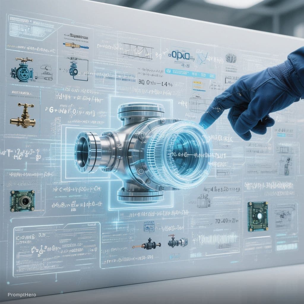 AI generated: A futuristic and detailed technical illustration in a white and blue color scheme. In the center, th...