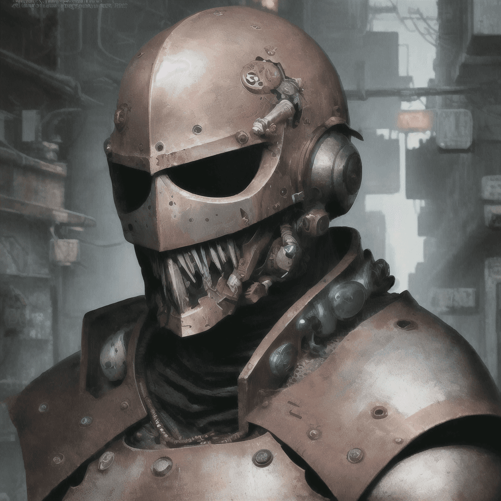 AI generated: knight, paladin, portrait, photorealistic, rust punk, cyberpunk, junk punk, horror, neon, highly det...