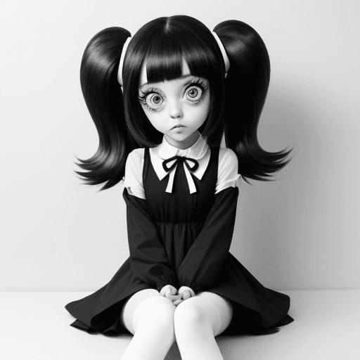 AI generated: cartoon girl, anime, cute Big eyes, beautiful outfit all over, {{{{{{black and white style}}}}}}, no...