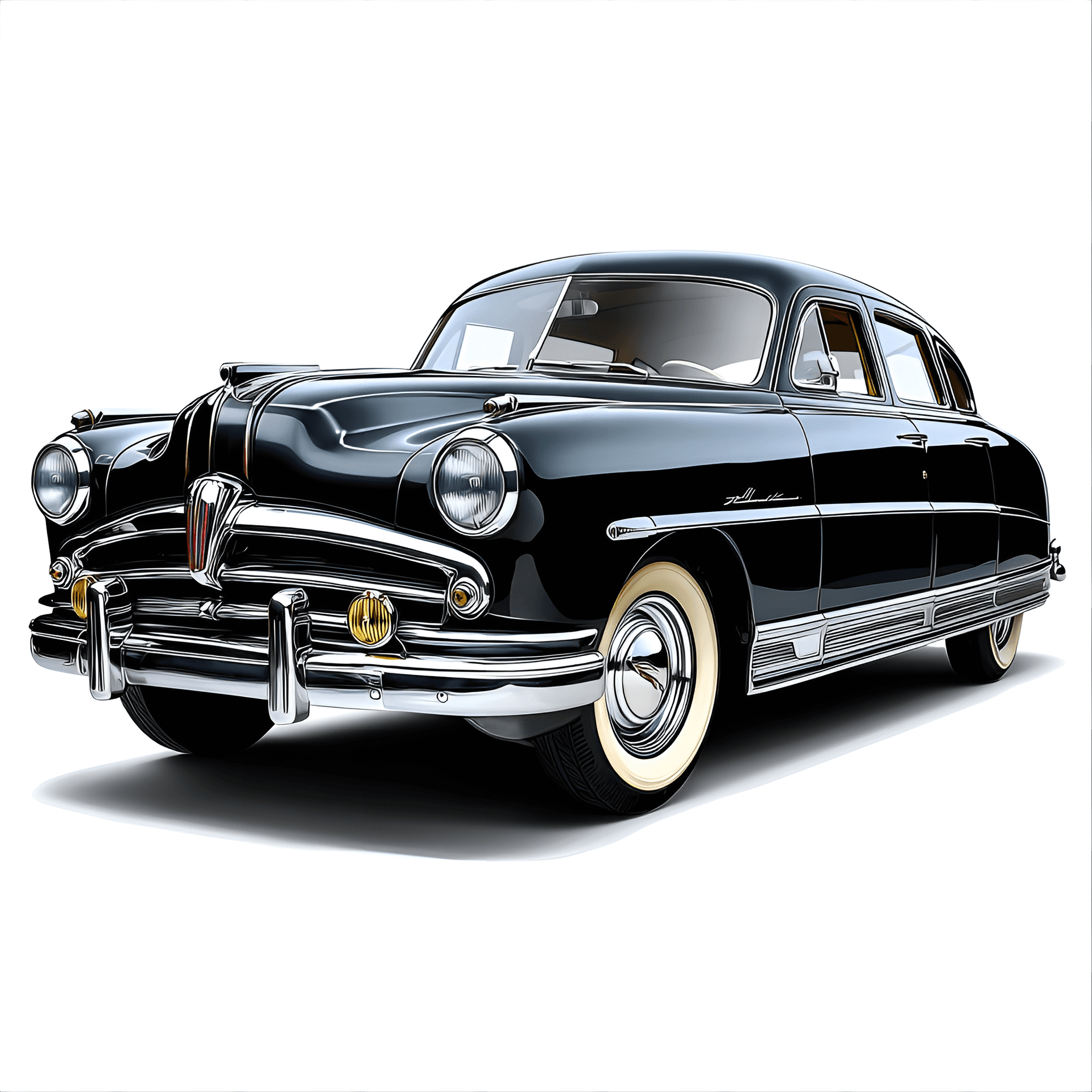 AI generated: 1950 Hudson Hornet clipart, highlighting its rounded design, chrome accents, and classic
whitewall ...