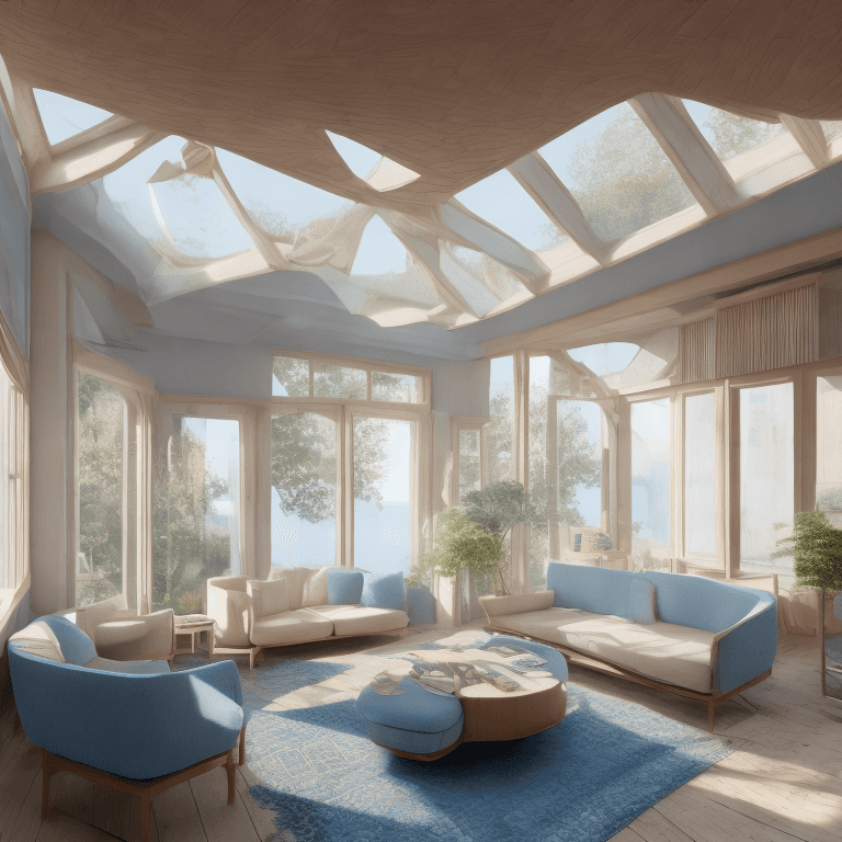 AI generated: High resolution photography interior design, dreamy sunken living room conversation pit, wooden floo...