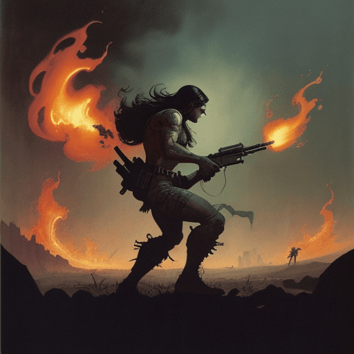 AI generated: 1970s dark fantasy book illustration art Frazetta-style drawing of sick-looking fortnite knigt with ...