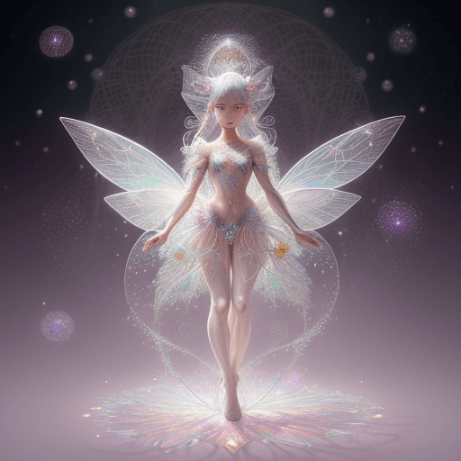 AI generated: Full body, Small highly detailed incorporeal fairy made of silvery light, Bokeh pollen specs multico...