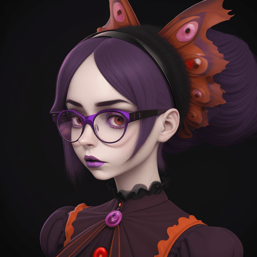 AI generated: dark skinned Nigerian cartoon girl with glasses, purple, in the style of natalie shau, black, orange...