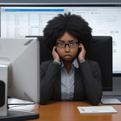 AI generated: A frustrated black student staring at a blank computer screen.
A computer monitor displaying an AI a...