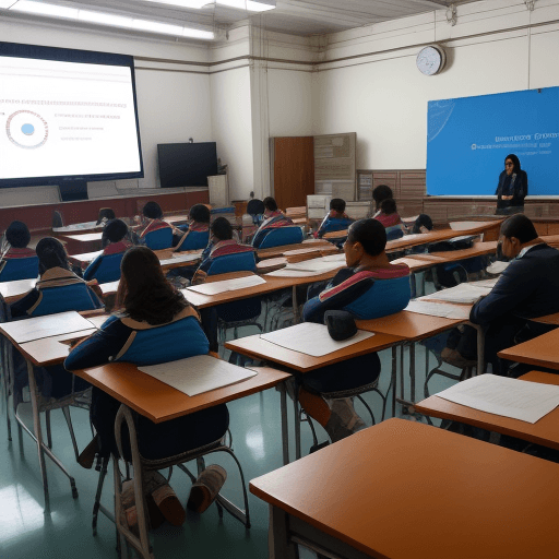 AI generated: docentes presencial capacitándose en aula tecnológica


