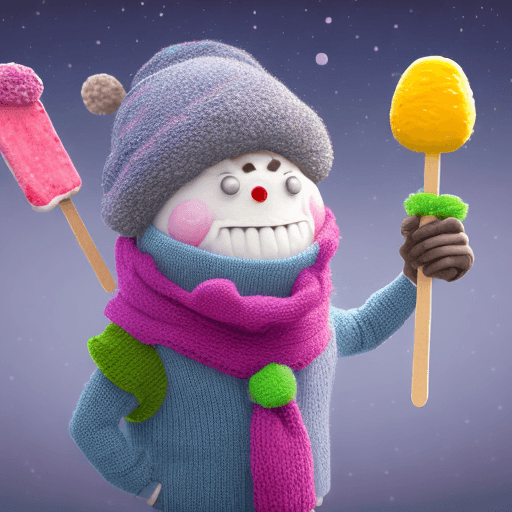 AI generated: Capture a whimsical and humorous scene featuring a humanized popsicle character feeling extremely co...