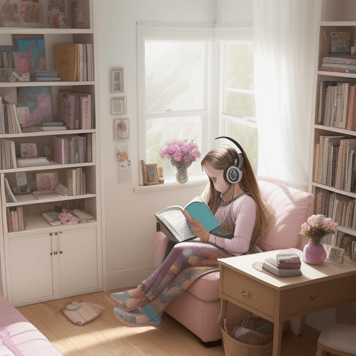 AI generated: "Create an image of a beautifully arranged and tidy room. In the center of the scene is a young girl...