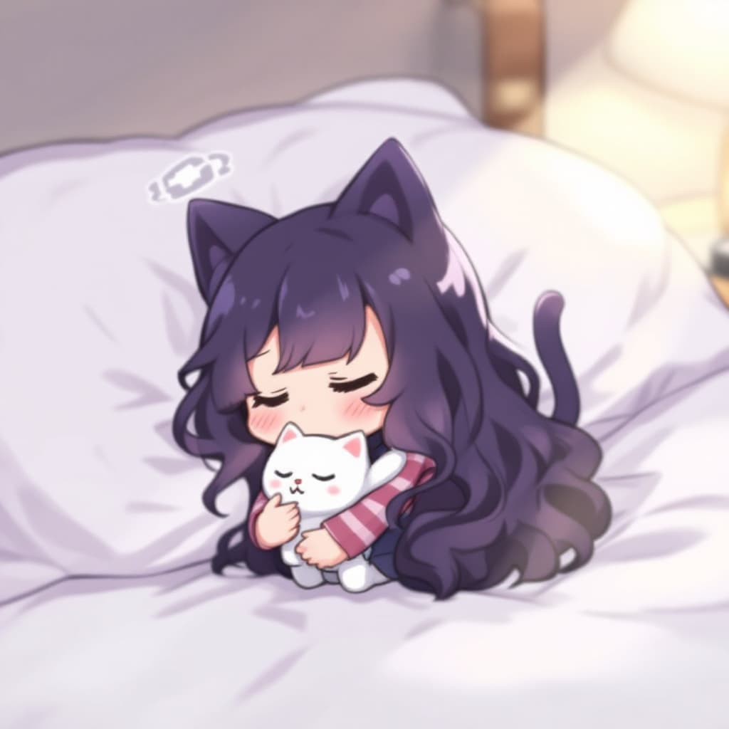 AI generated: best quality,symmetry,
(solo,chibi:1.2),cat ears,closed eyes,hugging cat,(partially submerged:1.4),d...
