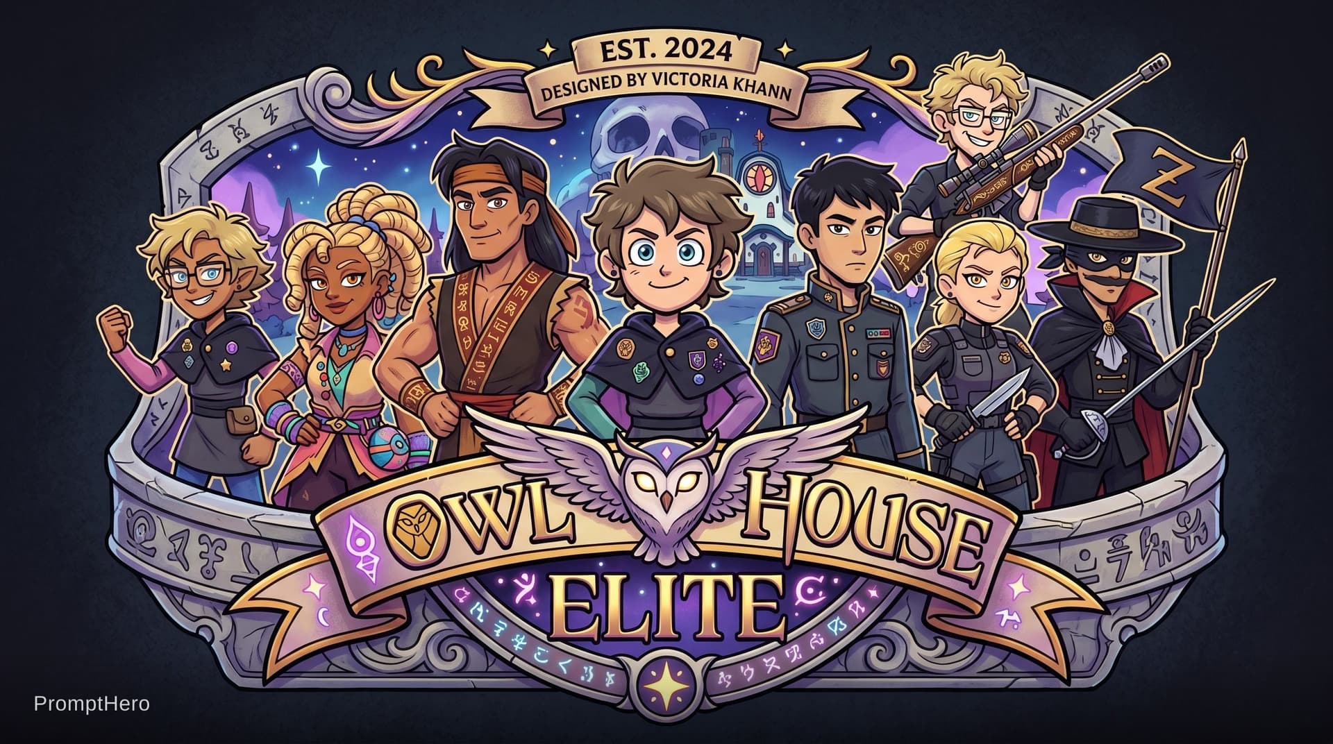 AI generated: The Owl House Elite logo, created by Victoria Khann, featuring a teenage boy Peter Pinkerton with a ...