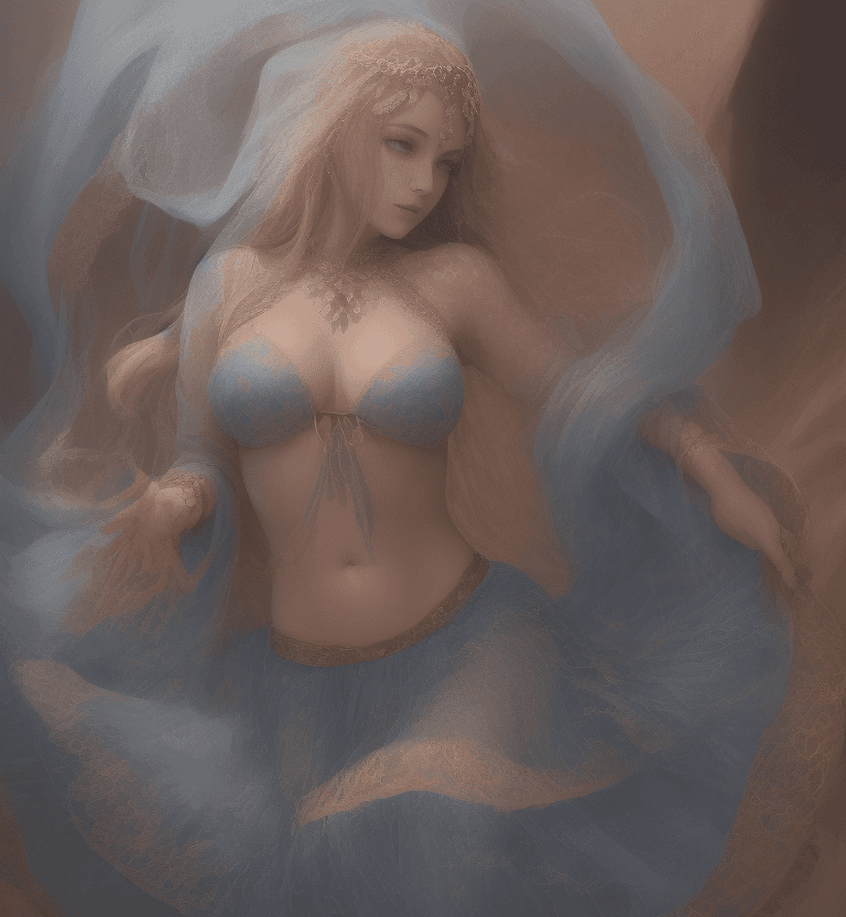 AI generated: An alluring svelte muscular stomached woman  with waist length long dusty rose hair and radiant brig...