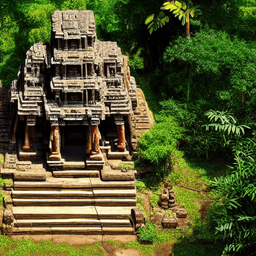 AI generated: An masterpiece photo of a (intricate ancient temple:1.2), hidden deep within the dense jungle inside...