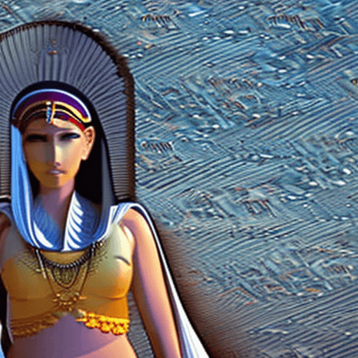 AI generated: Goddess Cleopatra walking in desert, epic, cinematic scene, cinematography, anime style, noon time, ...