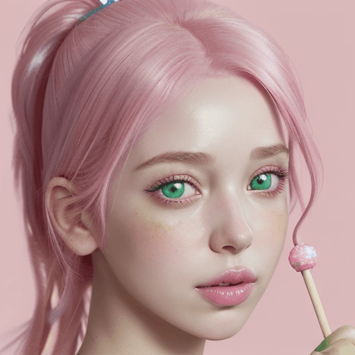 AI generated: Hyper realistic A close-up of a female character with vibrant pink hair, a striking green eye, and r...