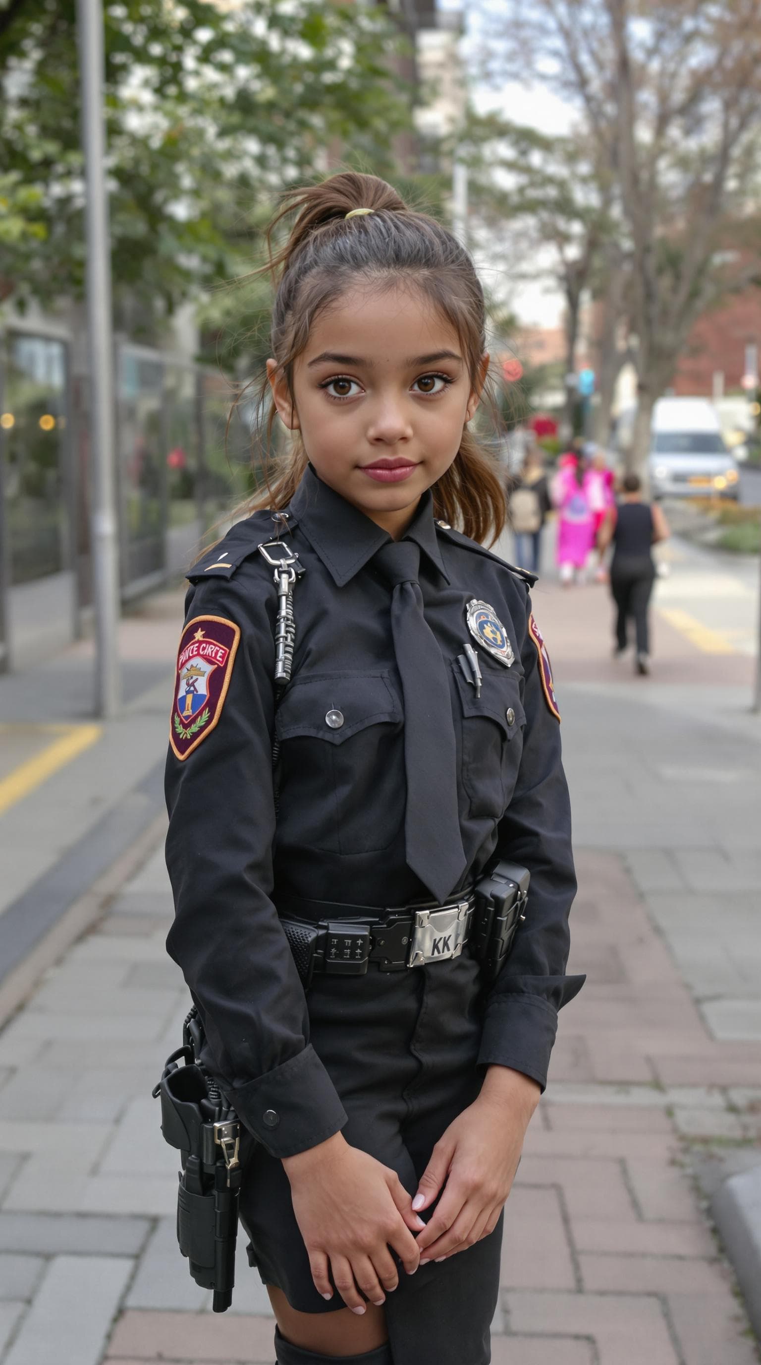 AI generated: a professional photo of a exceptionally of the most beautiful (age 11) American secrete service, (fu...