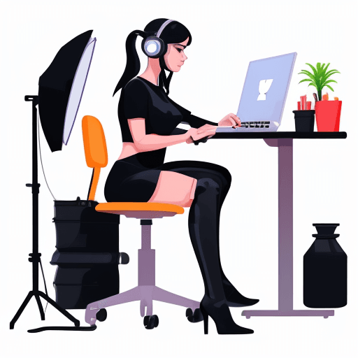 AI generated: Simple vector illustration of [woman live selling products on social media platforms], home studio, ...
