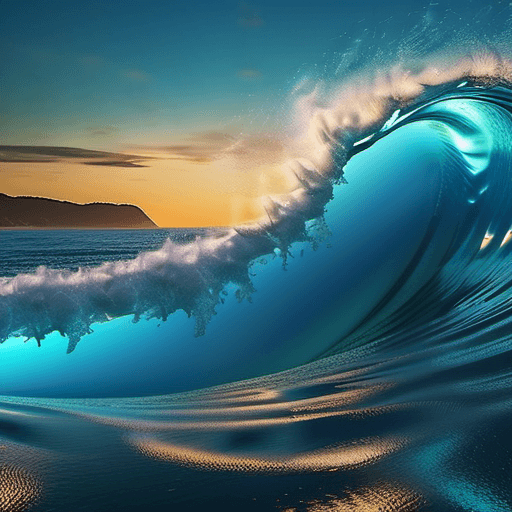 AI generated: clear blue ocean waters splitting apart to reveal ocean floor, whimsical surrealism, dream recording...