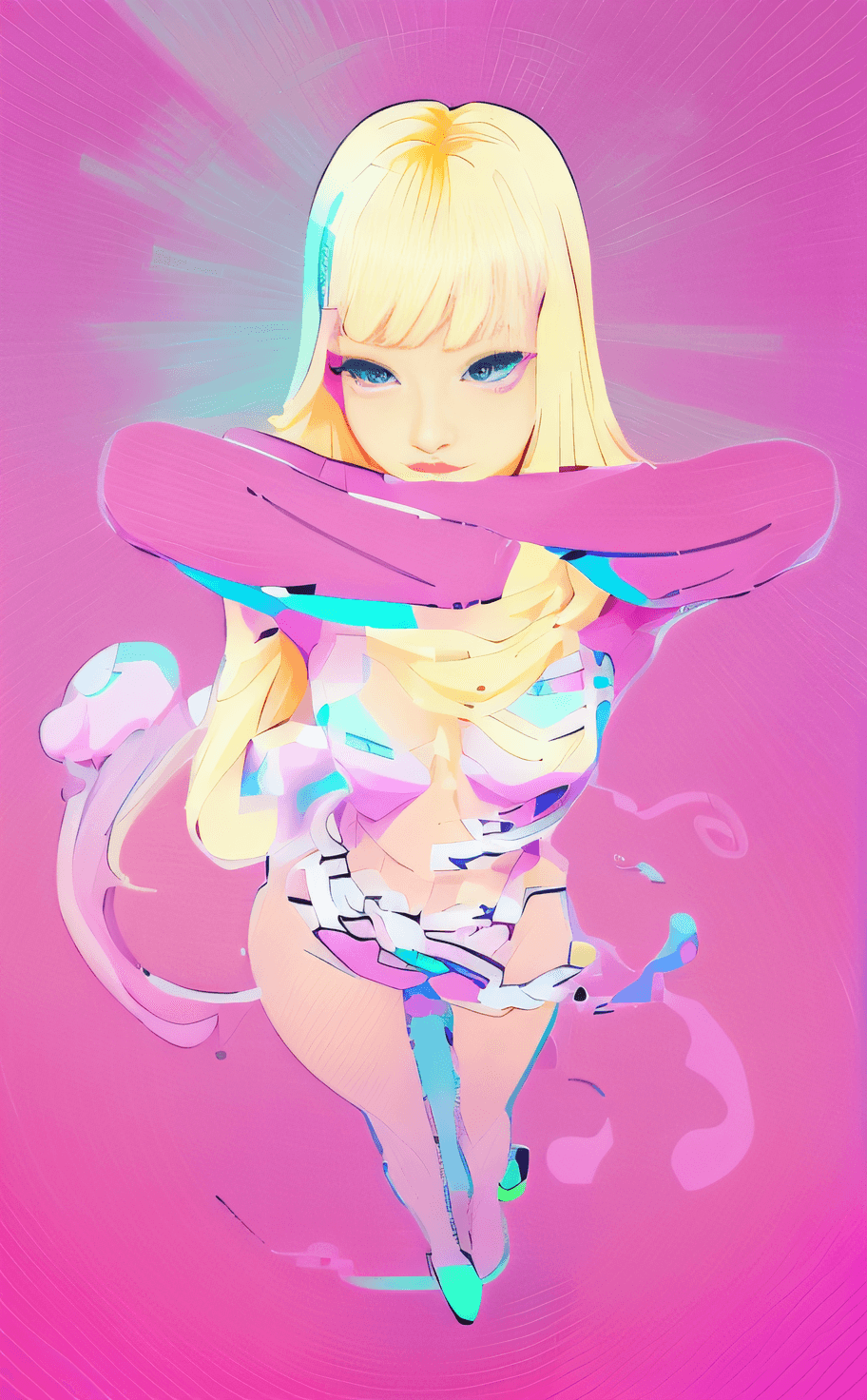 AI generated: a drawing of a woman with blonde hair and a pink outfit, loish |, jen bartel, rossdraws cartoon vibr...