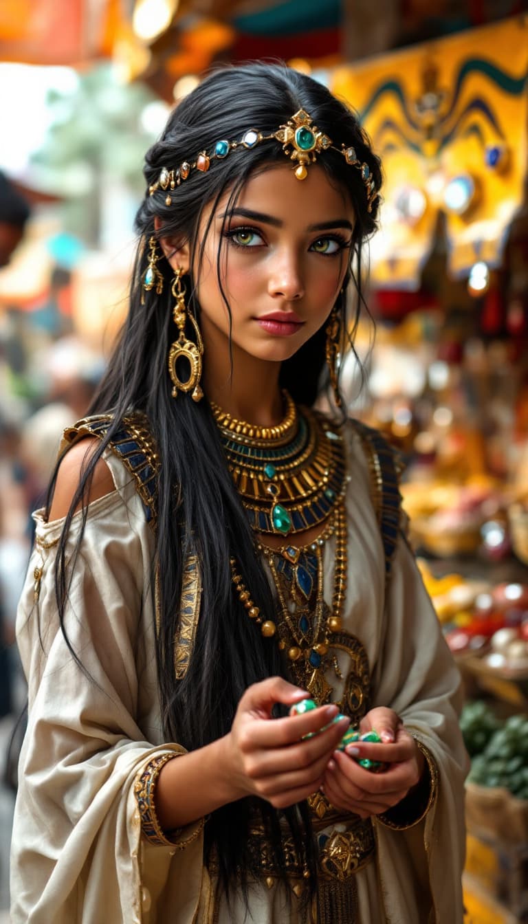 AI generated: a professional photo of a seven year Egyptian princess, (futuristic),(masterpiece), (realistic), (pe...