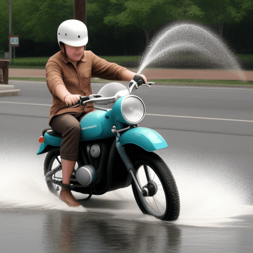 AI generated: a cool little motlebike driving throw water .