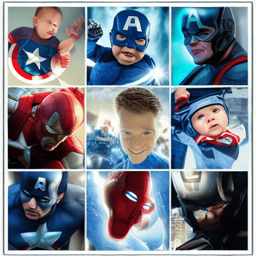 AI generated: Baby boy captain america, marvel movies, marvel comics, marvel universe, smile, happy, stadium  at n...