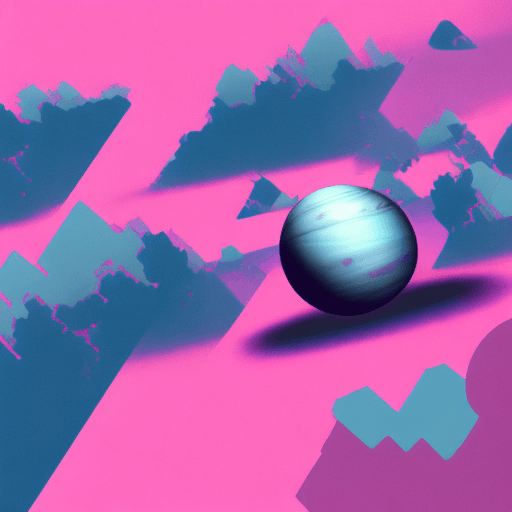 AI generated: minimalistic, three-body problem planets in cyberpunk vibrant pink and blue colors, space grey plain...