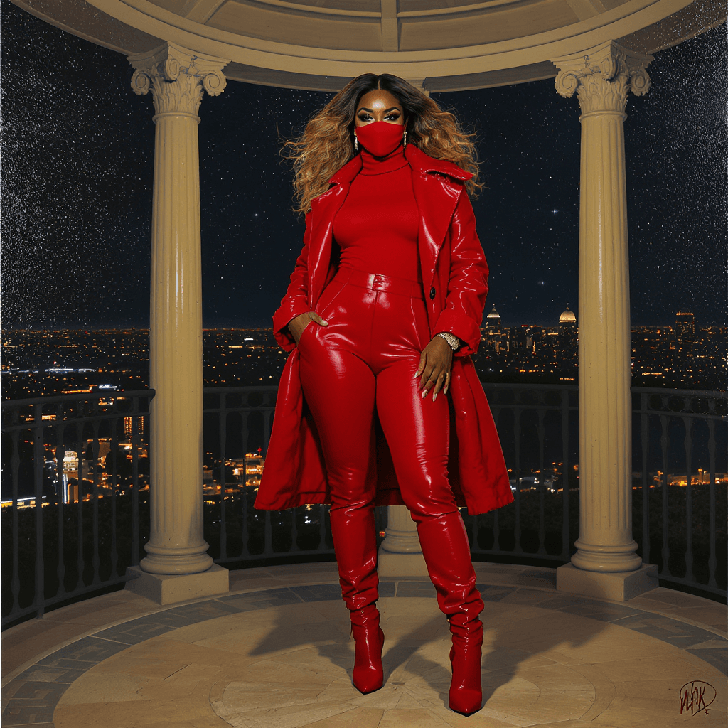 AI generated: FULL BODY VIEW: 4K glossy oil painting of a regal large full-figure African American woman, standing...