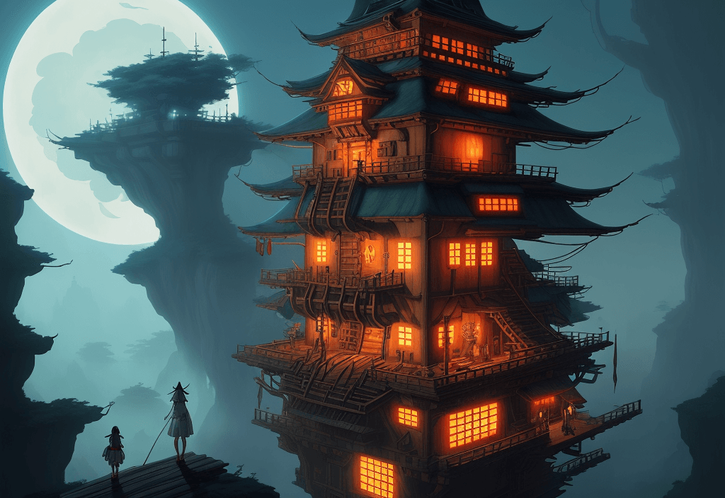 AI generated: Mononoke hime studio ghibli futuristic samourai setting, ghibli painting style, stylized volumetric ...