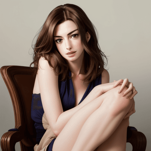 AI generated:  brunette, Anne Hathaway , sitting , perfect face,  perfect anatomy, centered, approaching perfectio...