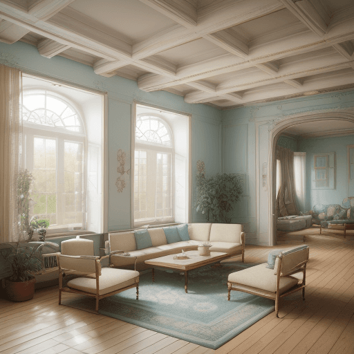 AI generated: High resolution photography interior design, dreamy sunken living room conversation pit, wooden floo...