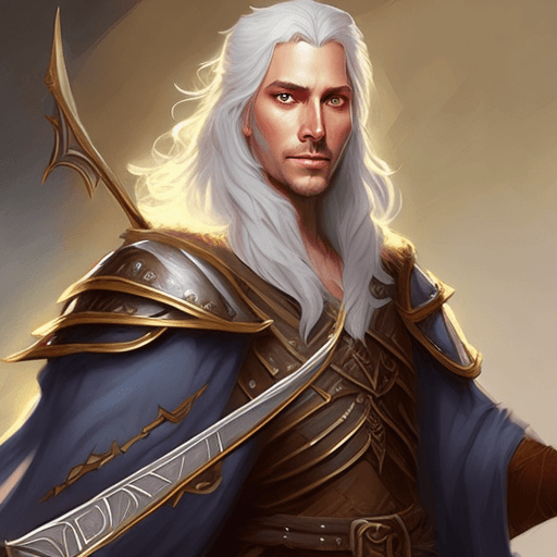AI generated: dnd full body character portrait of a noble male aasimar bard with azata ancestry, fantasy concept a...