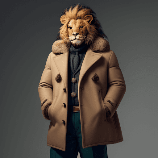 AI generated: a man with a face of lion wearing coat and pant