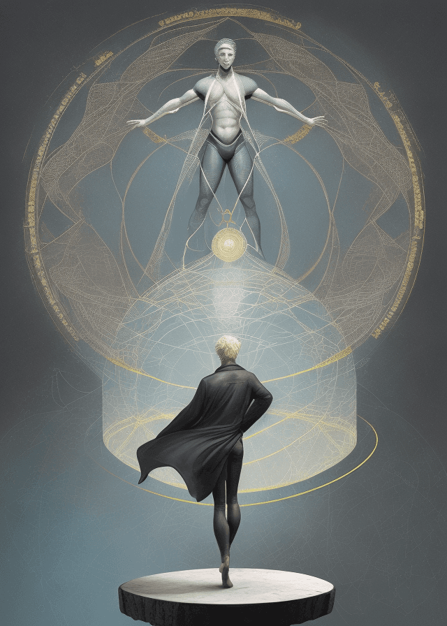 AI generated: In the center of the scale, visualize a figure desperately seeking to find balance between these two...